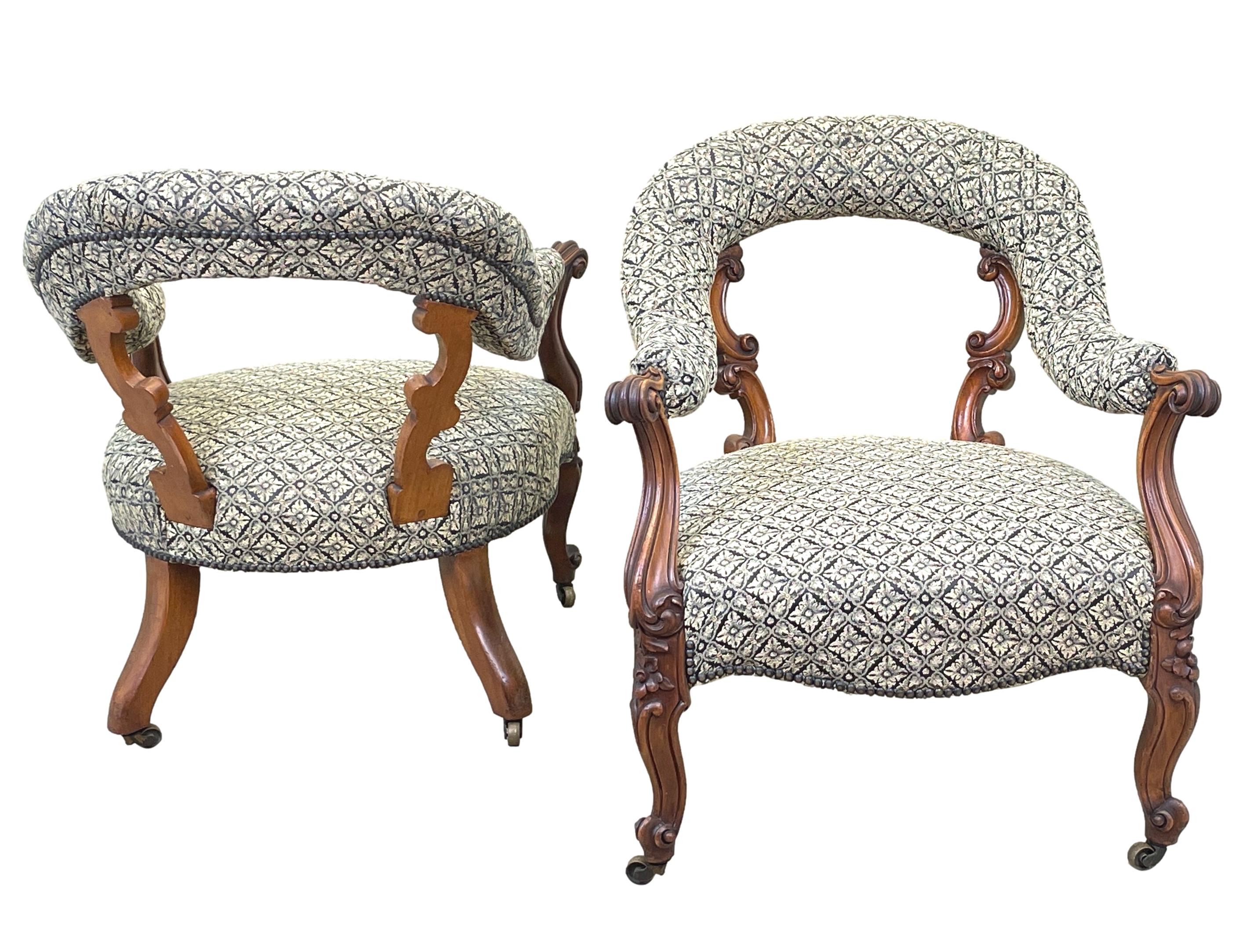 Walnut Pair of 19th Century Armchairs