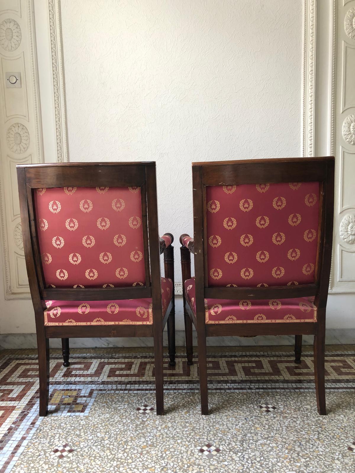 Paire de fauteuils du 19ème siècle de la période Empire Bon état - En vente à NICE, FR