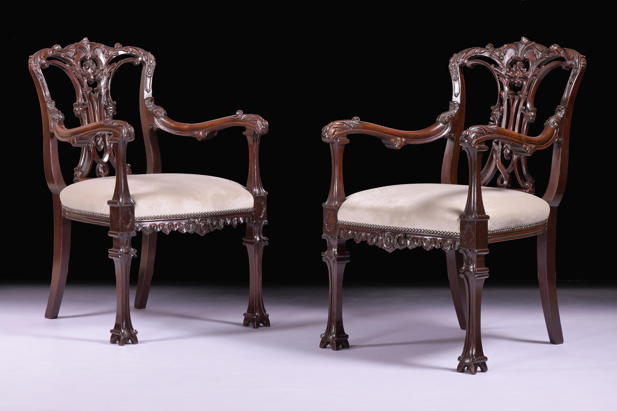 English Pair Of 19th Century Armchairs In The Chinese Chippendale Style
