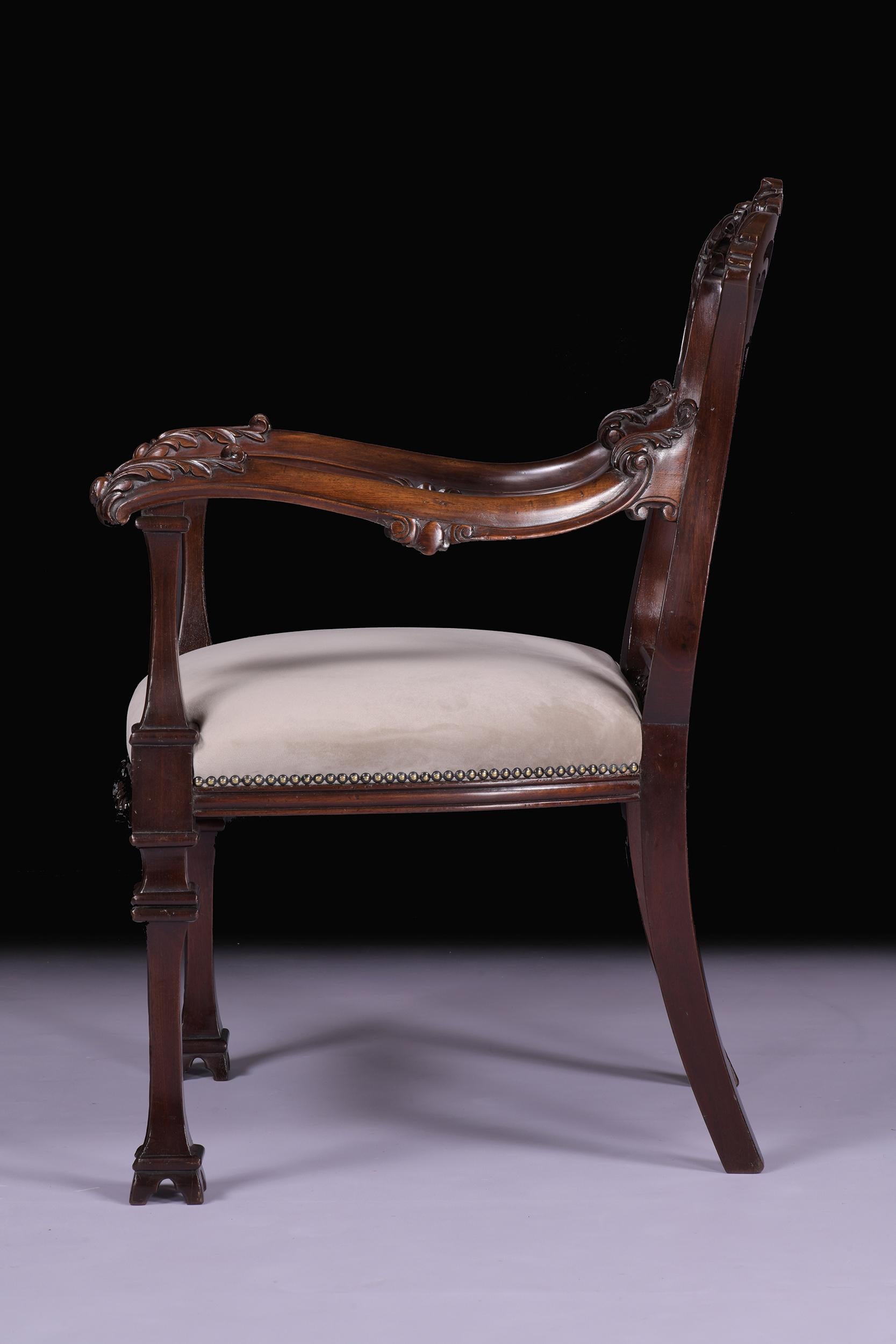Paar Sessel aus dem 19. Jahrhundert im chinesischen Chippendale-Stil (Stoff) im Angebot