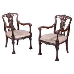 Antique Pair Of 19th Century Armchairs In The Chinese Chippendale Style