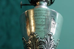 Pair of 19th Century Art Nouveau English Silver Lamps, 1889