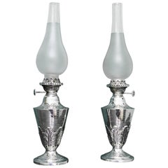 Pair of 19th Century Art Nouveau English Silver Lamps, 1889