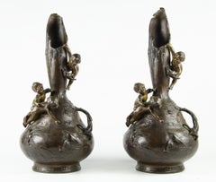 Pair of 19th Century Art Nouveau Patinated Bronze Vases by Ignar Mansch, France