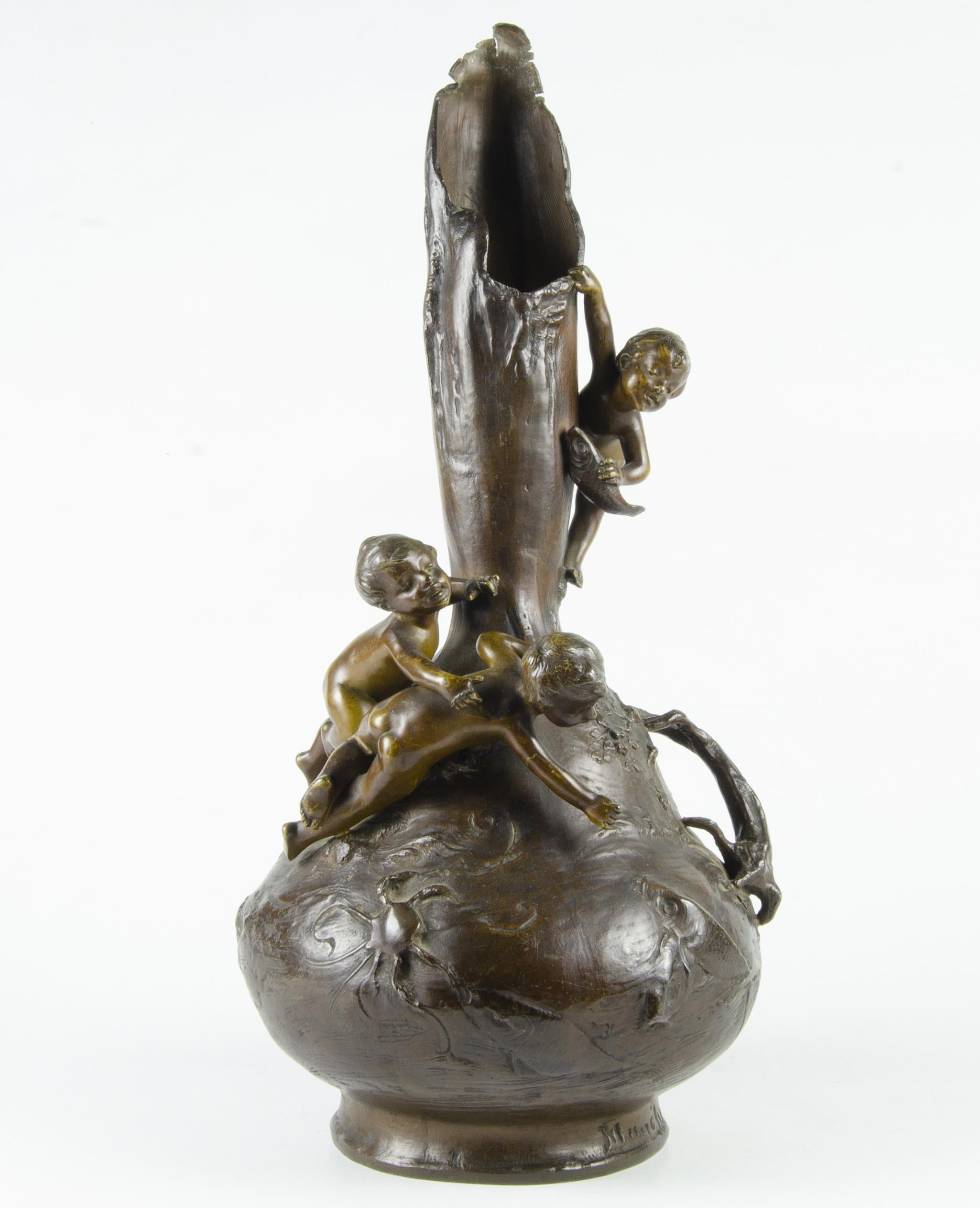 Art nouveau Paire de vases en bronze patiné Art Nouveau du 19ème siècle par Ignar Mansch, France en vente
