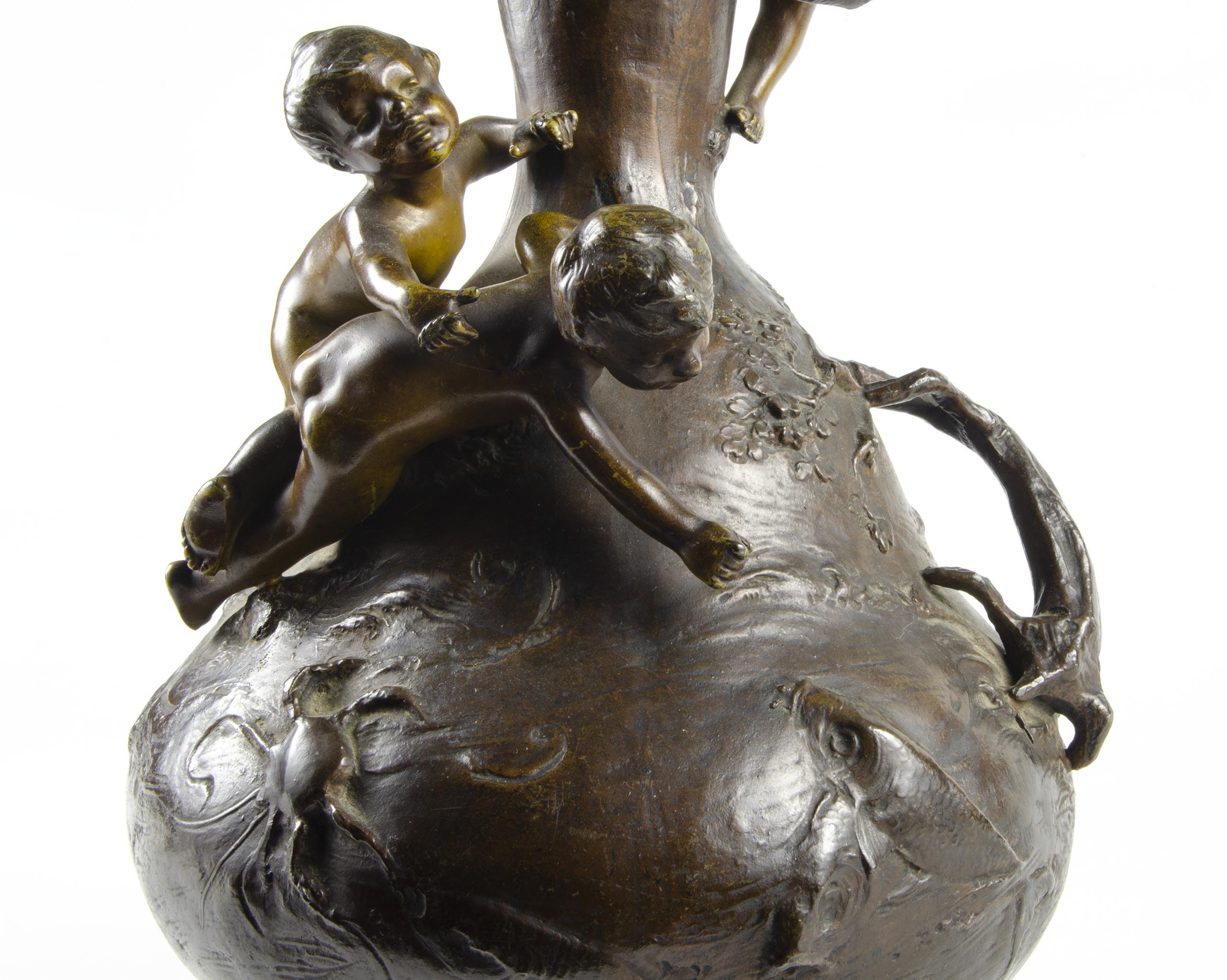 Paire de vases en bronze patiné Art Nouveau du 19ème siècle par Ignar Mansch, France en vente 1