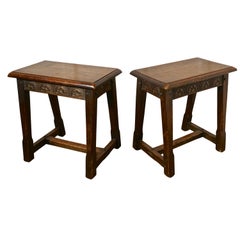 Pair of 19th Century Arts & Crafts Gothic Oak Joint Stools