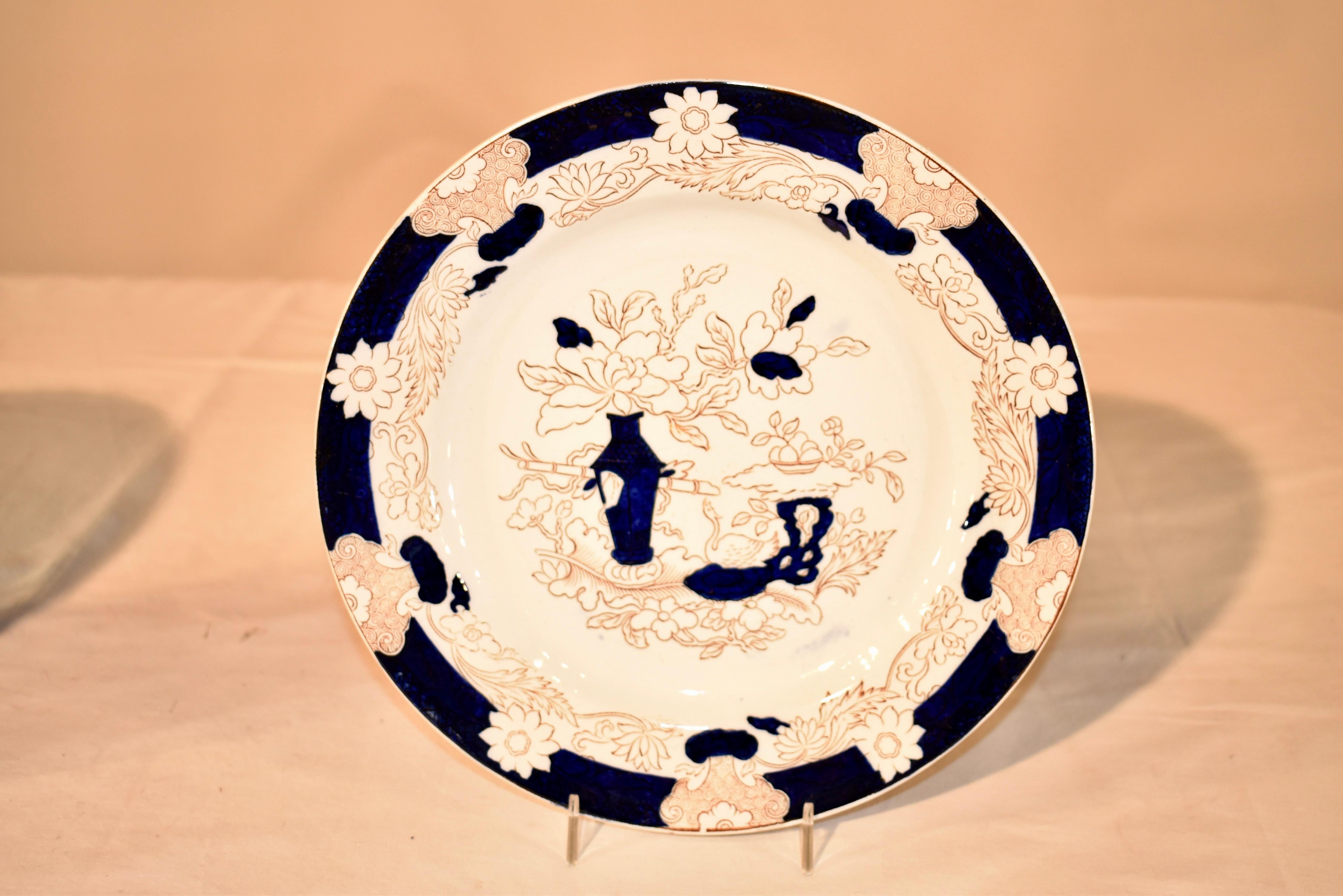 Pair of 19th Century Ashworth Flow Blue Plates In Good Condition For Sale In High Point, NC