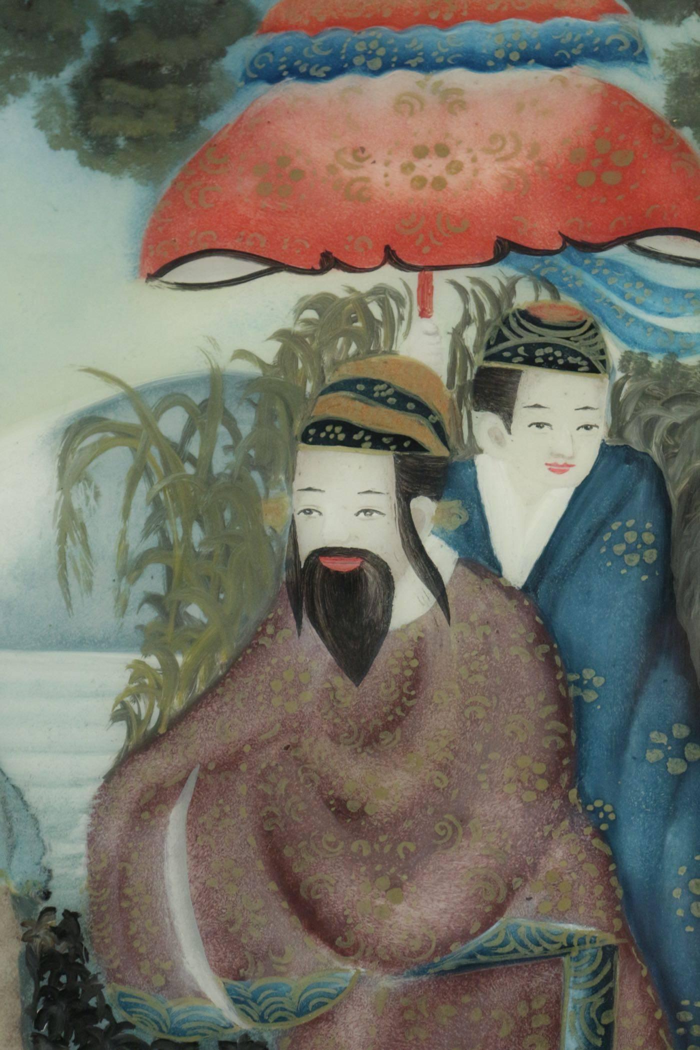 Asiatisches Gemälde unter Glas von hervorragender Qualität aus dem 19. Jahrhundert, Paar im Angebot 1