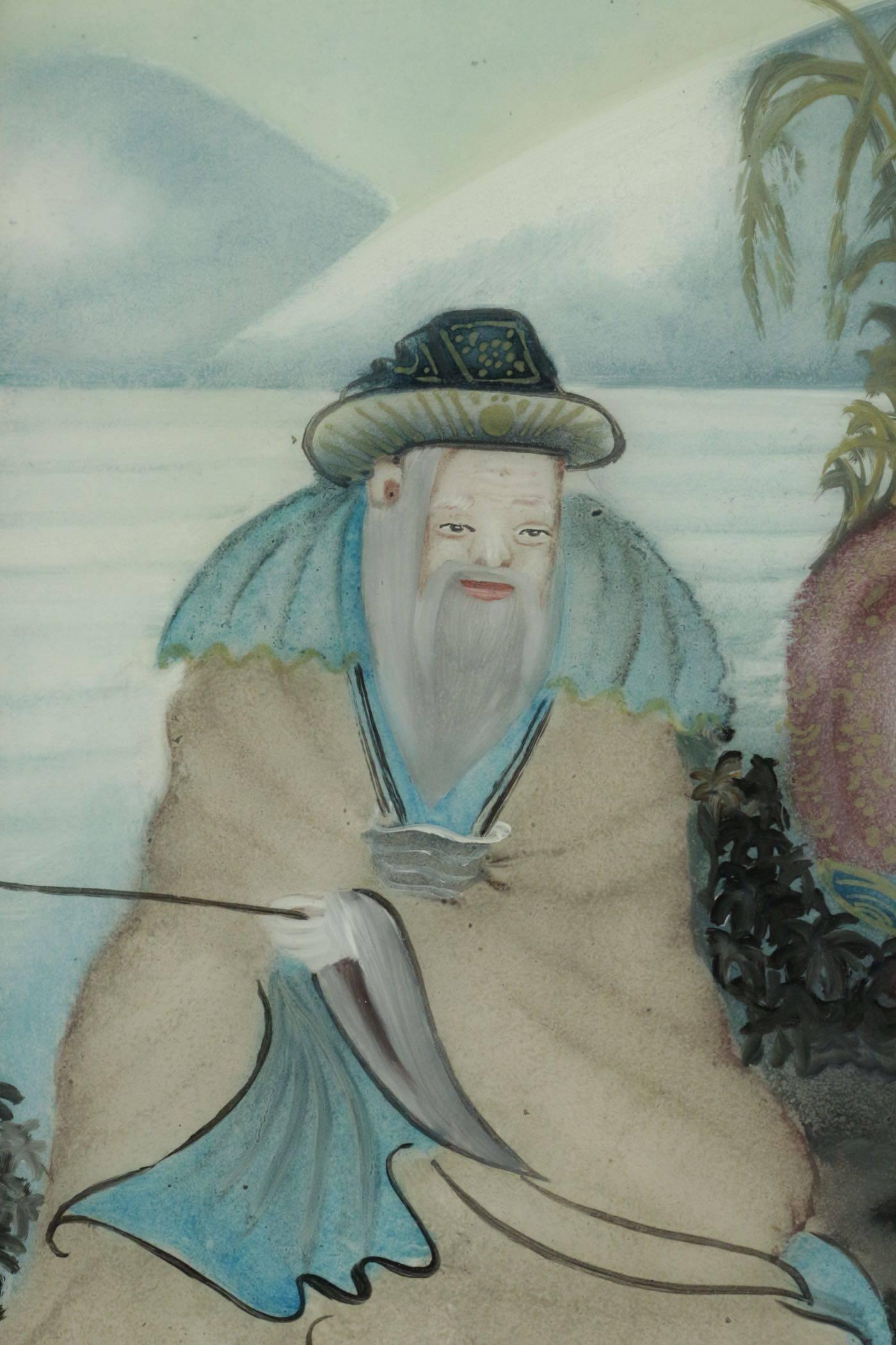 Verre Paire de peintures asiatiques du 19ème siècle sous verre de qualité supérieure en vente