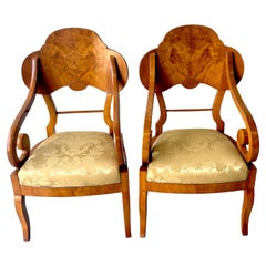Pair of 19th Century Austrian Burl Walnut Armchairs