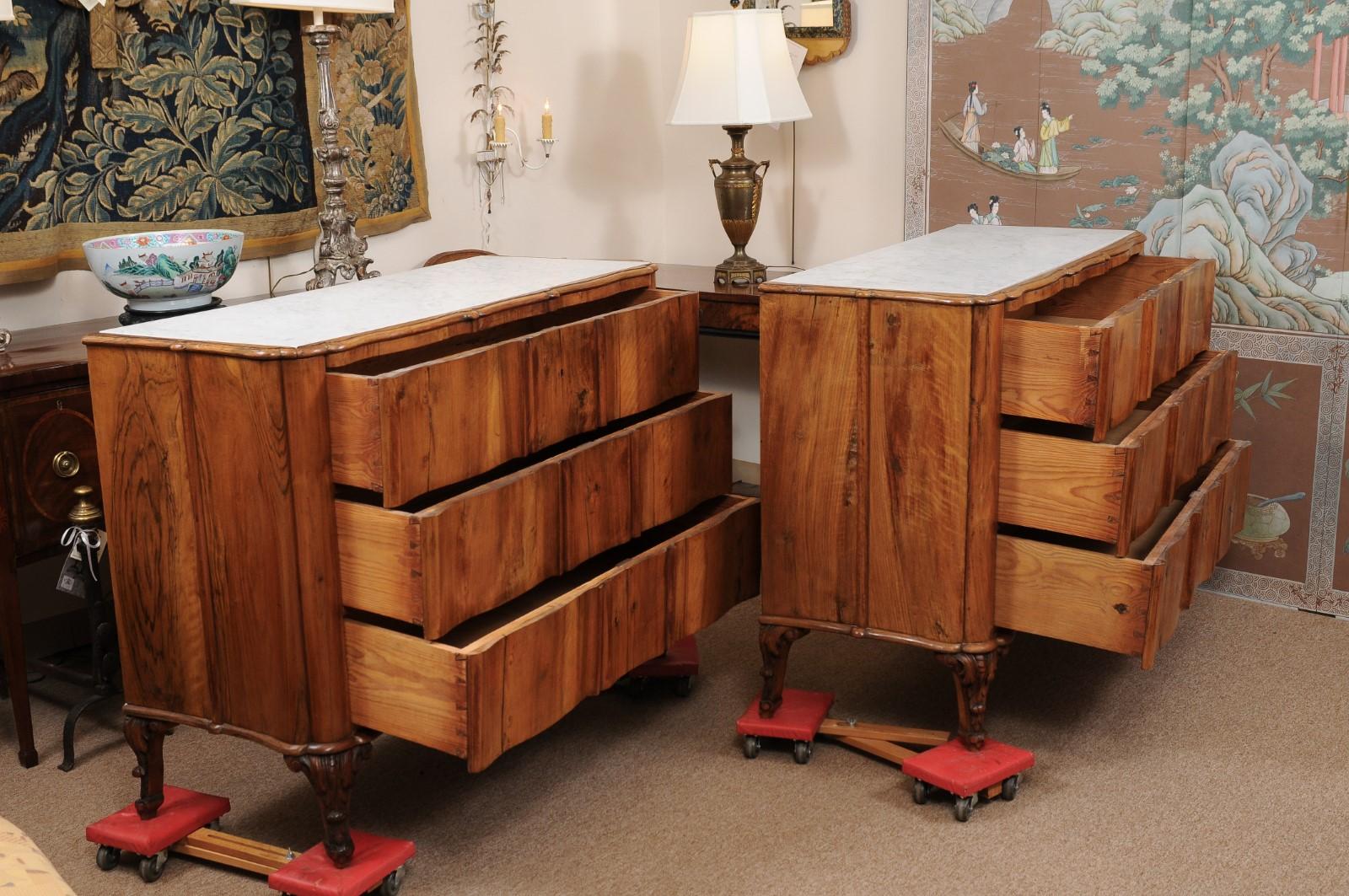 Pair of 19th Century Austrian Commodes with Inset White Marble Tops In Good Condition In Atlanta, GA
