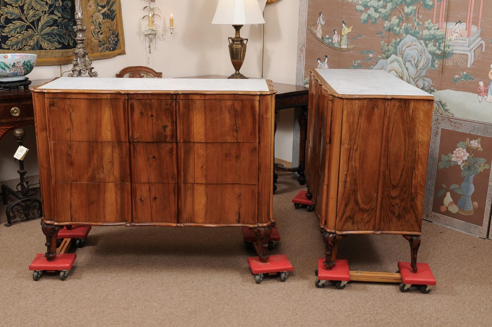 Pair of 19th Century Austrian Commodes with Inset White Marble Tops 6