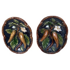 Coppia di piatti da pepe in maiolica austriaca del XIX secolo Johann Maresh