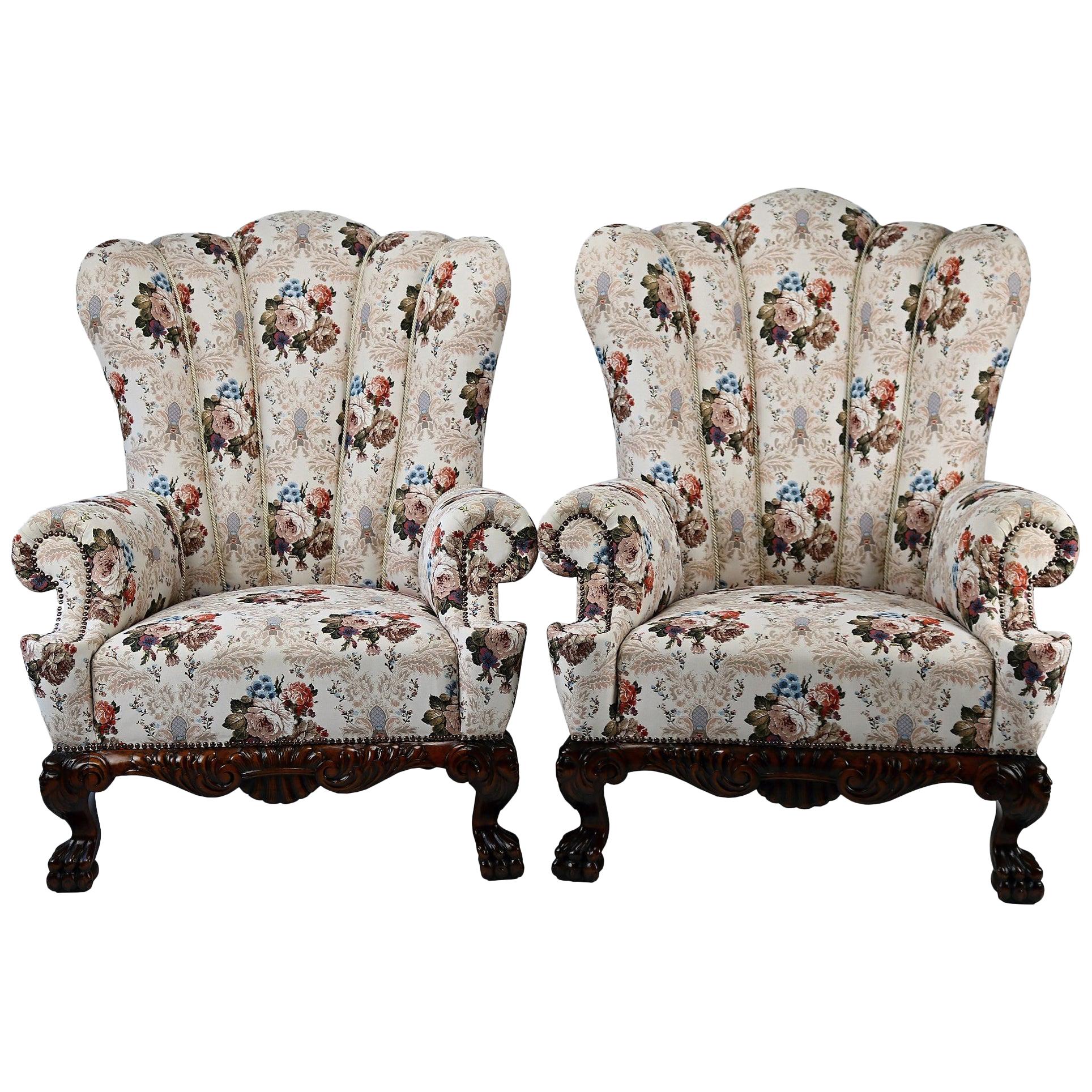 Pair of 19th Century Austro Hungarian Wingback Armchairs Reupholstered