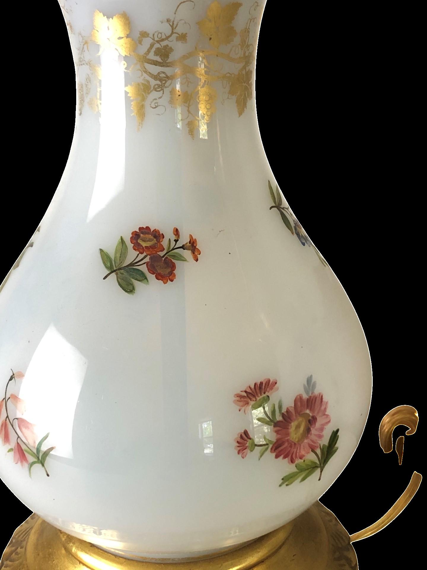 Enamel Pair of 19th Century Baccarat White Opaline Lamps For Sale