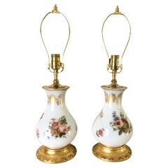 Pair of 19th Century Baccarat White Opaline Lamps