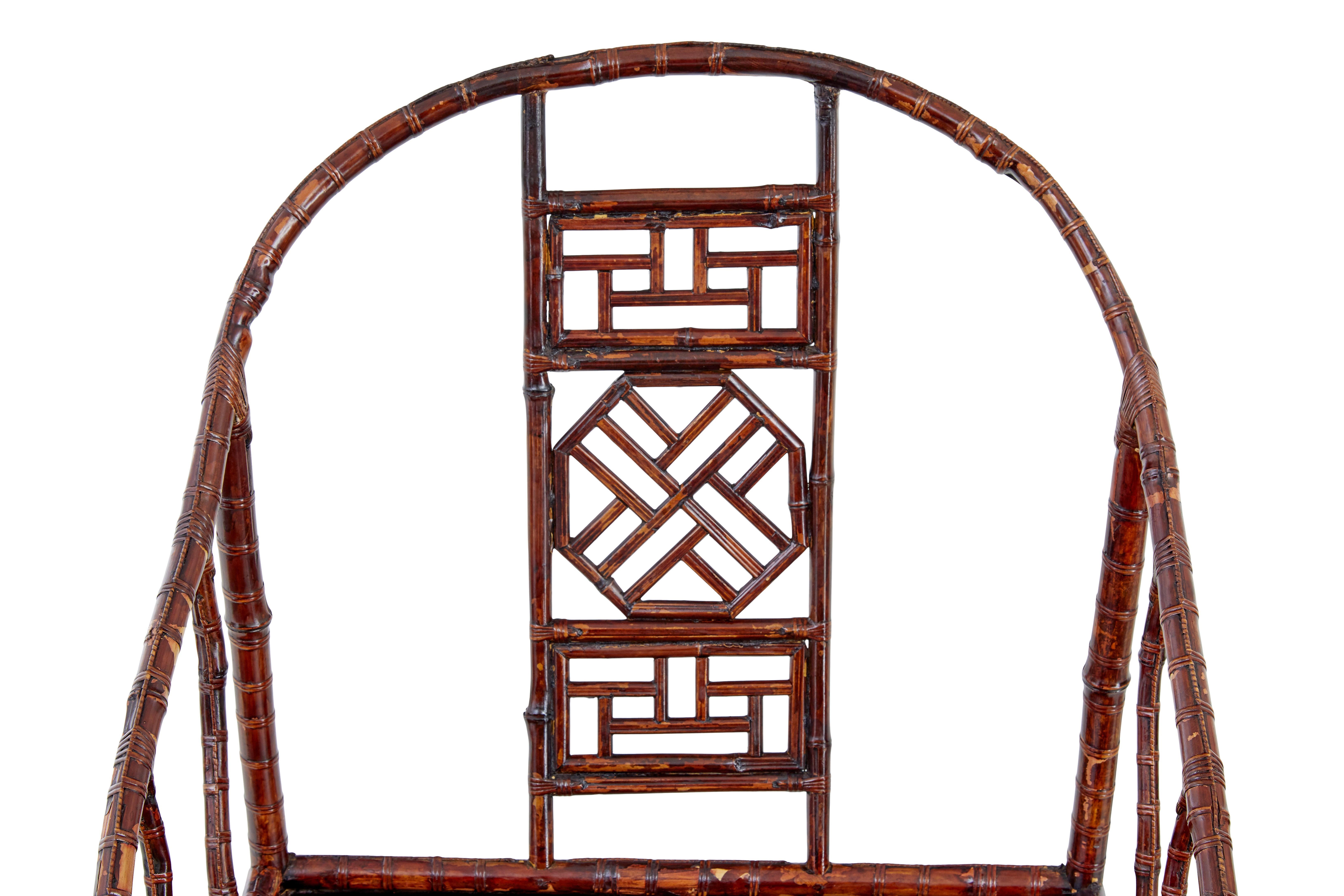 Hand-Crafted Pair of 19th century bamboo canework Chinese chairs For Sale