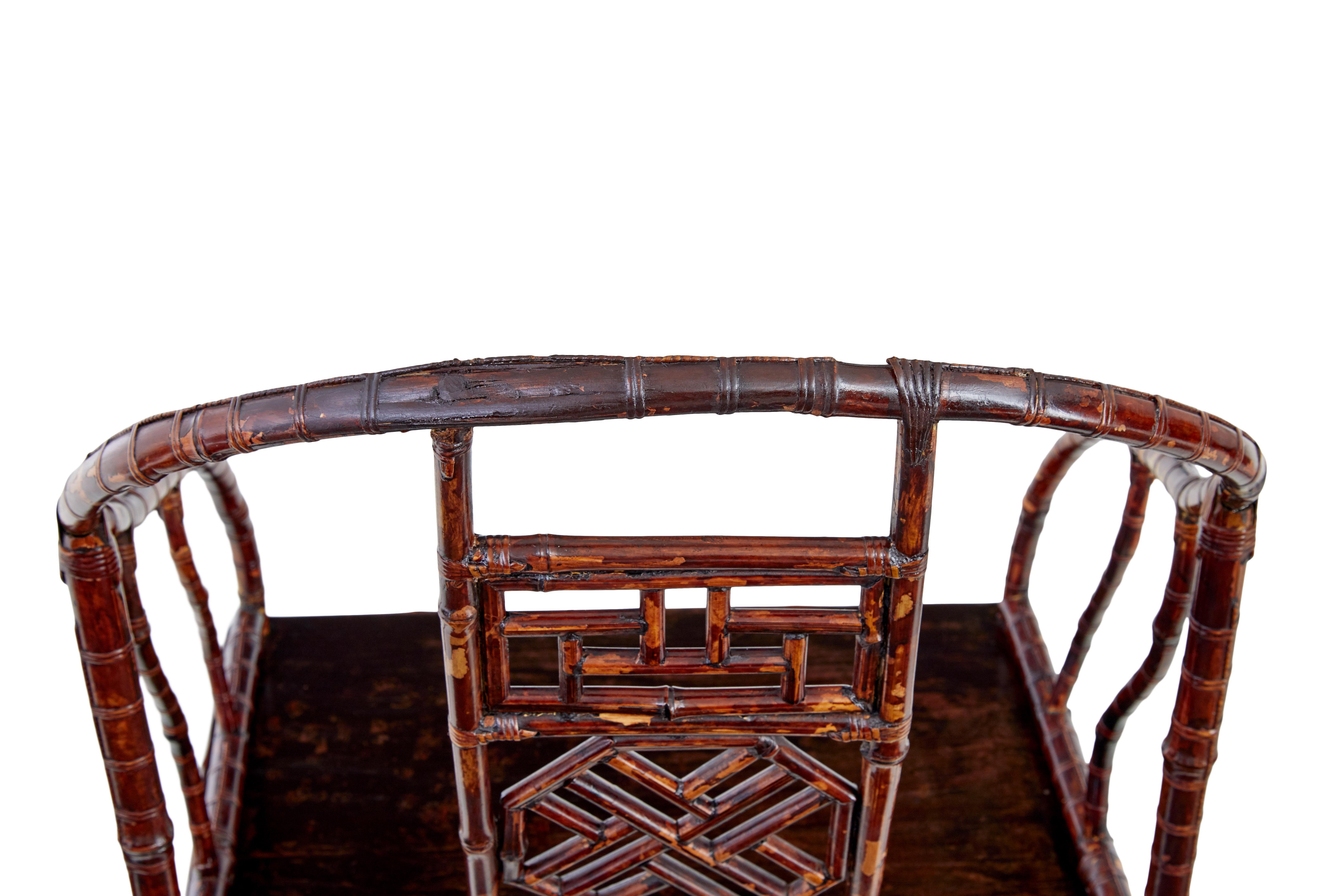 Fait main Paire de chaises chinoises en bambou à cannage du 19e siècle en vente