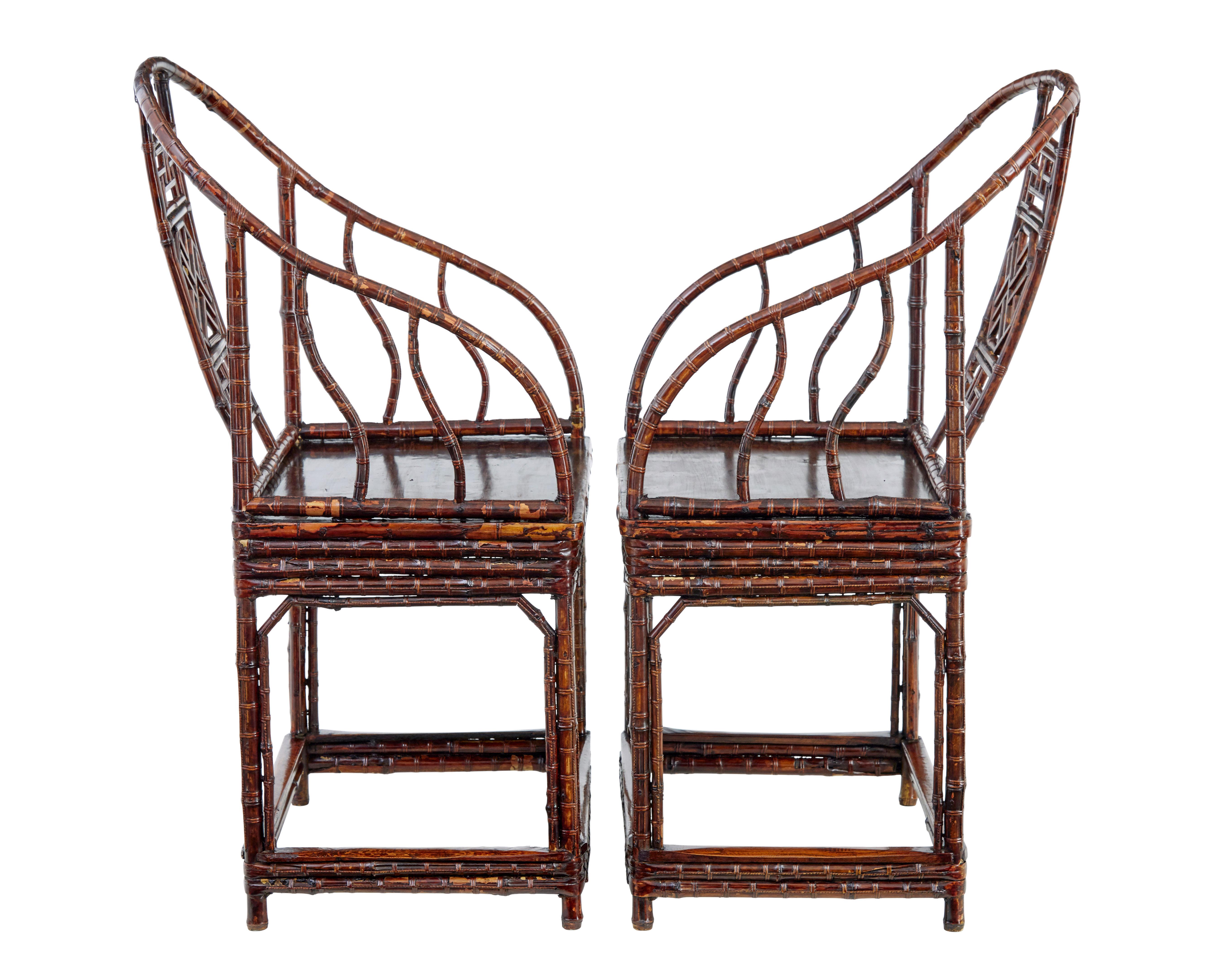 Paire de chaises chinoises en bambou à cannage du 19e siècle Bon état - En vente à Debenham, Suffolk
