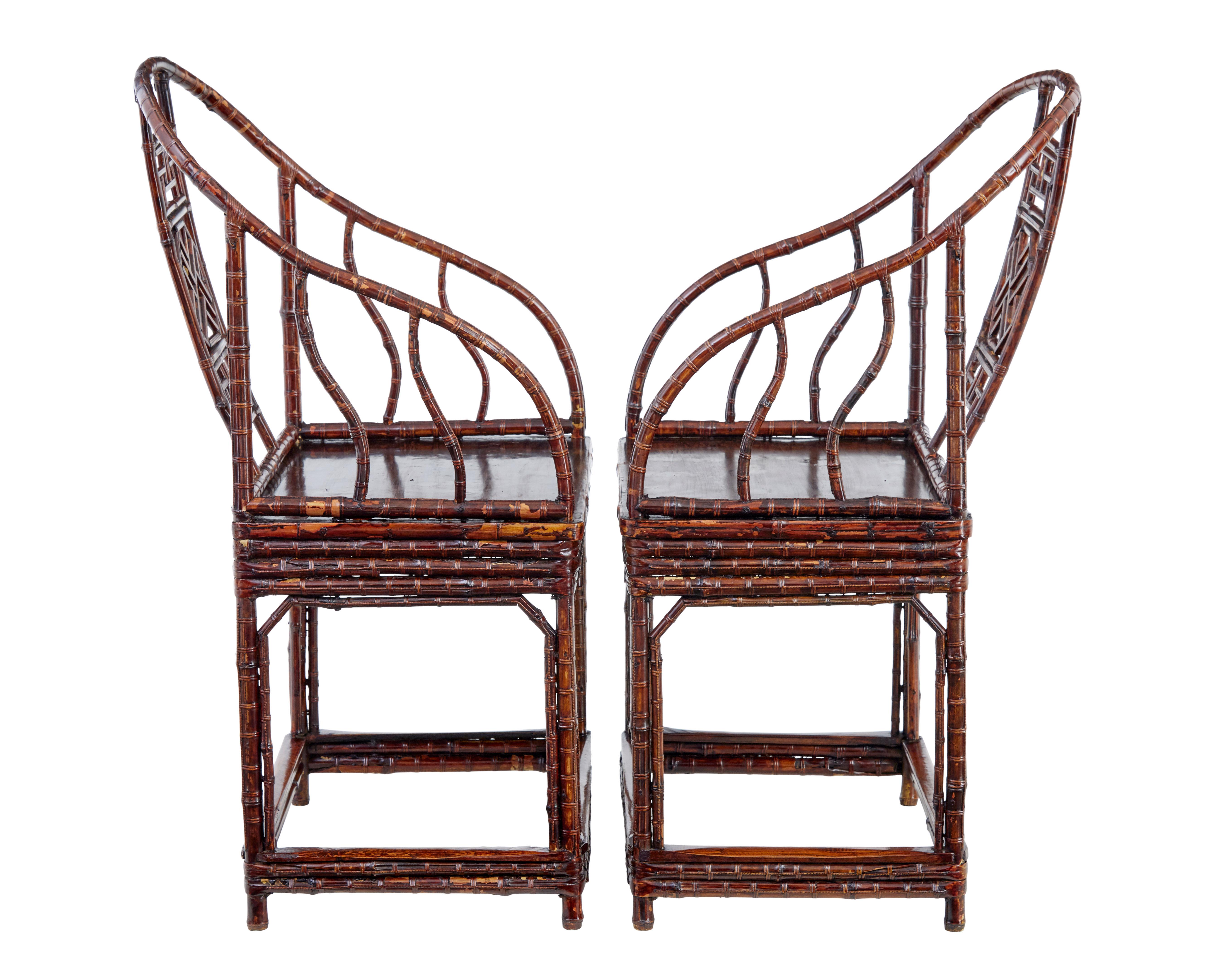 Cane Pair of 19th century bamboo canework Chinese chairs For Sale
