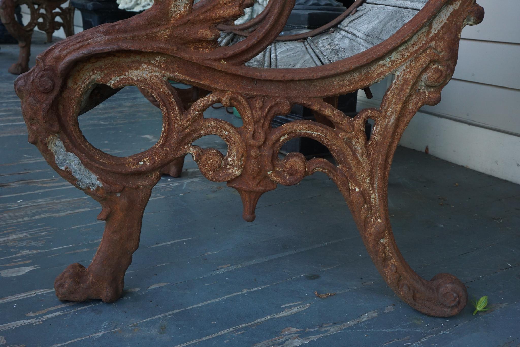 Pair of 19th Century Barbezat & Cie Cast Iron & Teak Garden Chairs For Sale 1