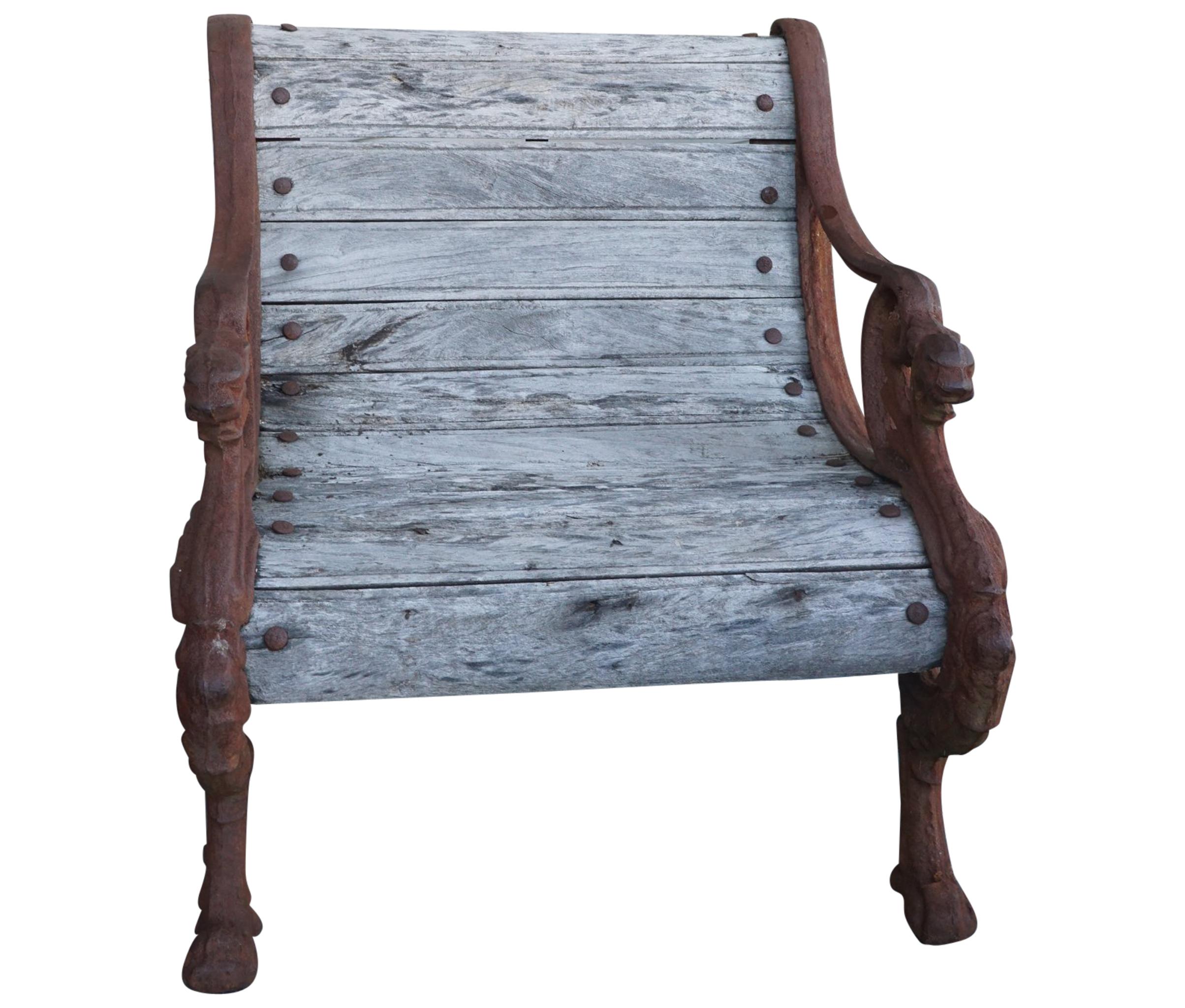 Pair of 19th Century Barbezat & Cie Cast Iron & Teak Garden Chairs For Sale