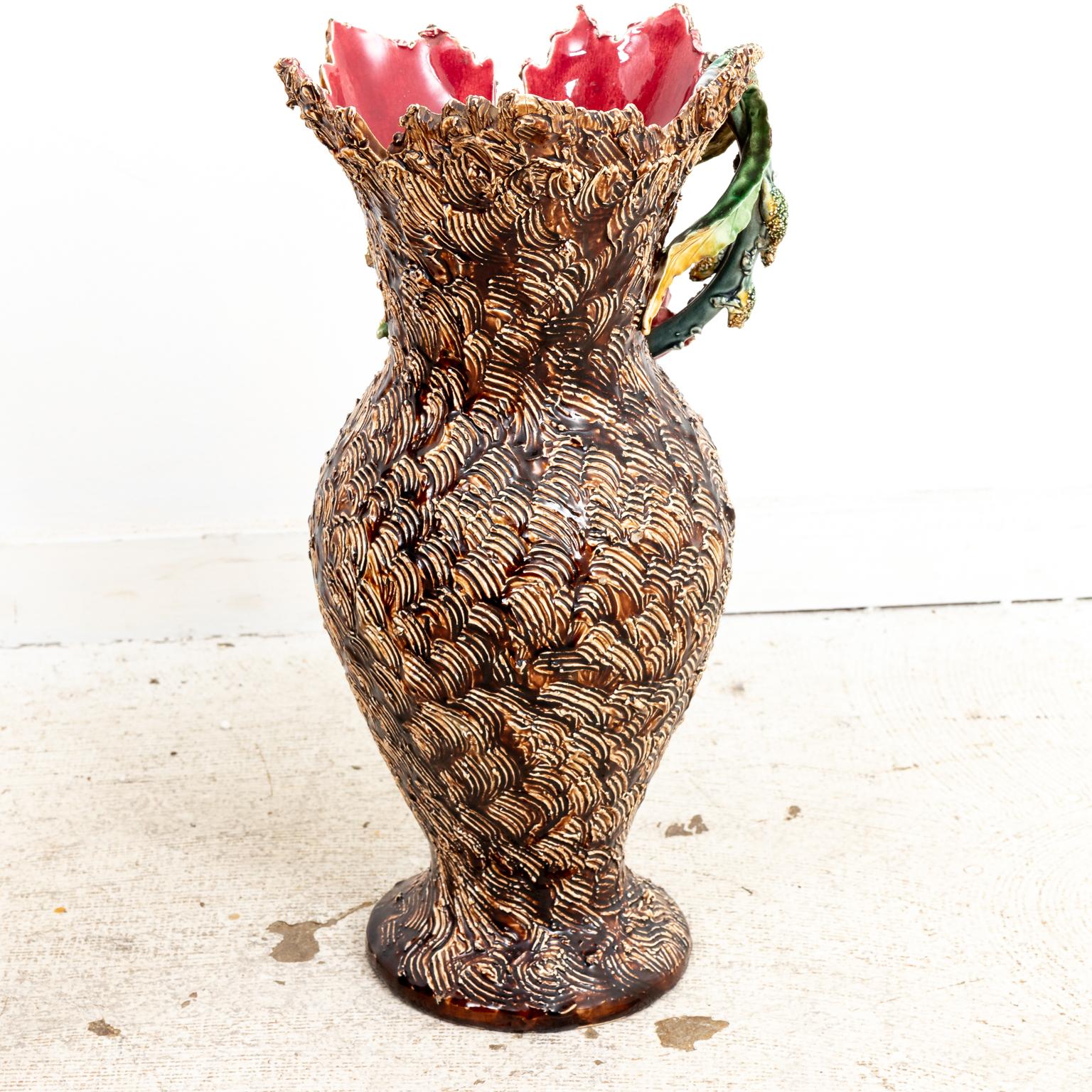 Pair of 19th Century Barbotine Vases For Sale 2