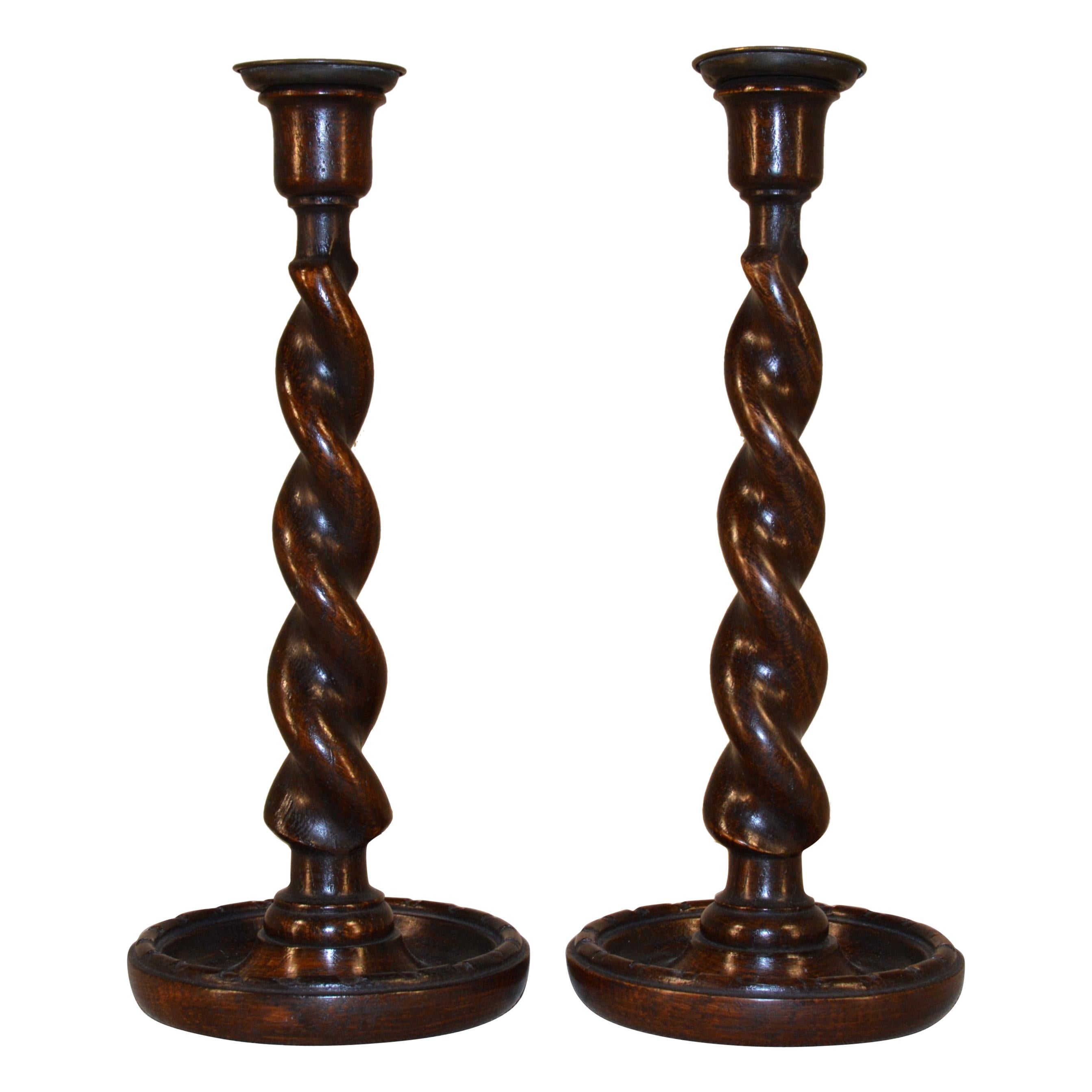 Pair of 19th Century Barley Twist Candlesticks at 1stDibs