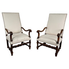 Pair of 19th Century Baroque Louis XIII Style Armchairs