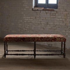 Pair of Louis XIII Style Beechwood and Upholstered Long Benches