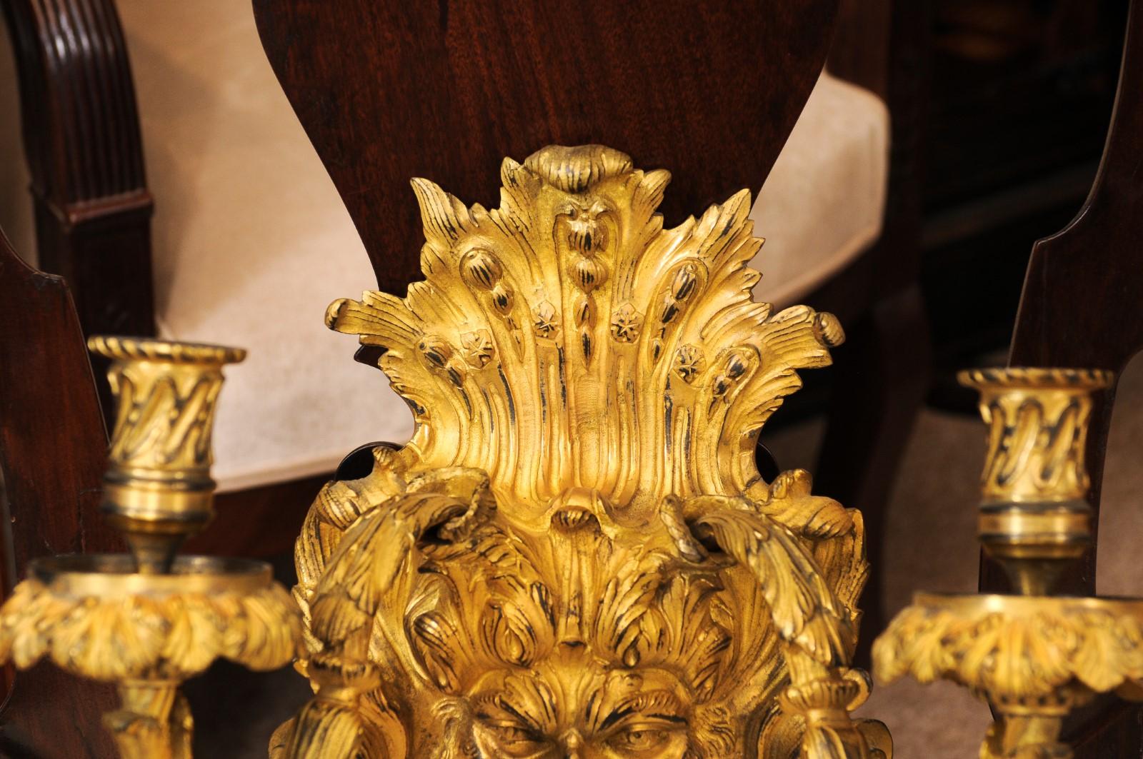 Pareja de Apliques Dore de Bronce Estilo Barroco Siglo XIX en venta 6