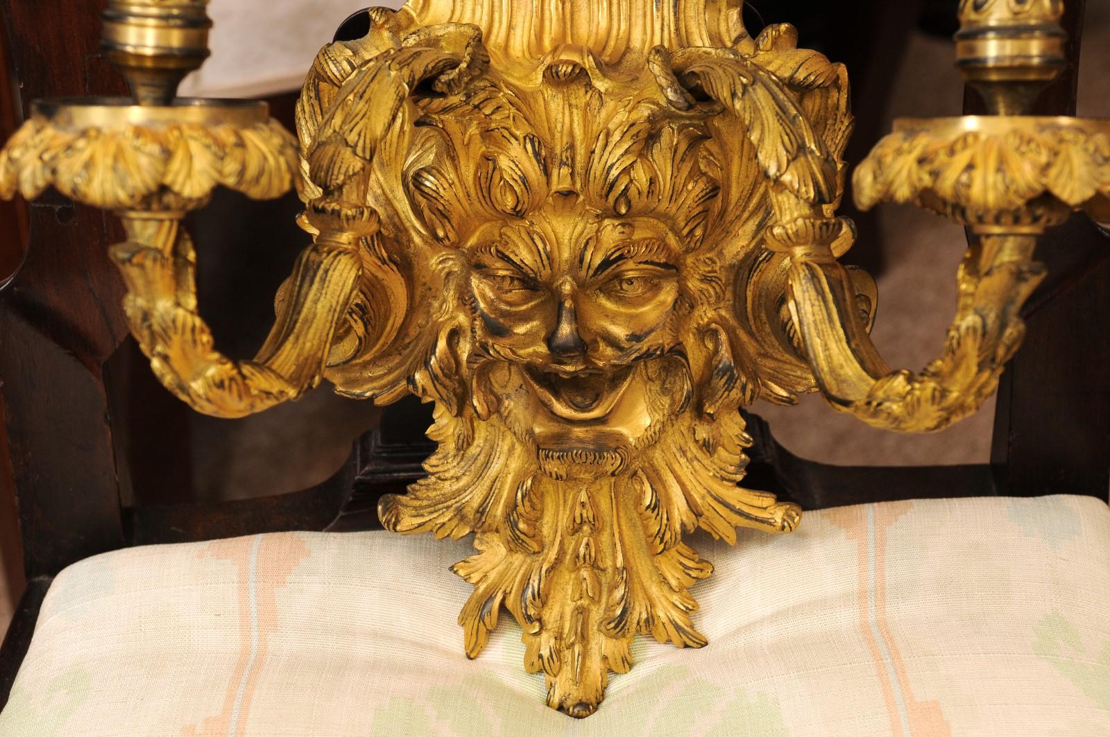 Pareja de Apliques Dore de Bronce Estilo Barroco Siglo XIX en venta 7