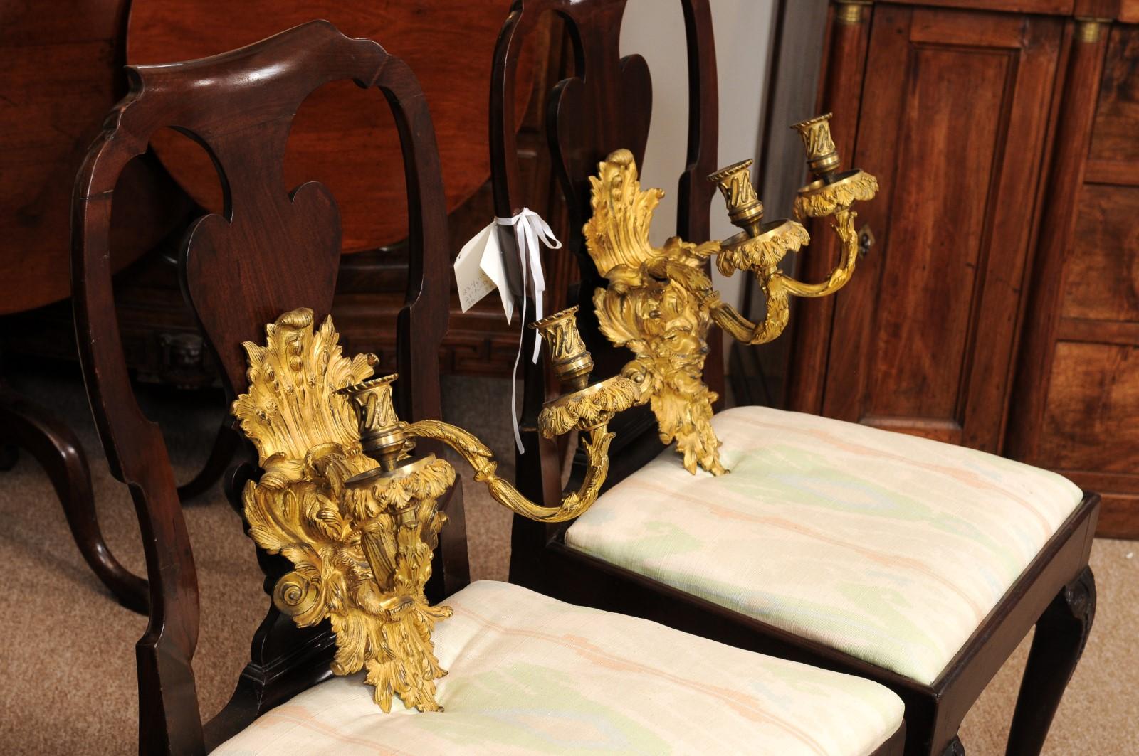 Pareja de Apliques Dore de Bronce Estilo Barroco Siglo XIX en venta 1