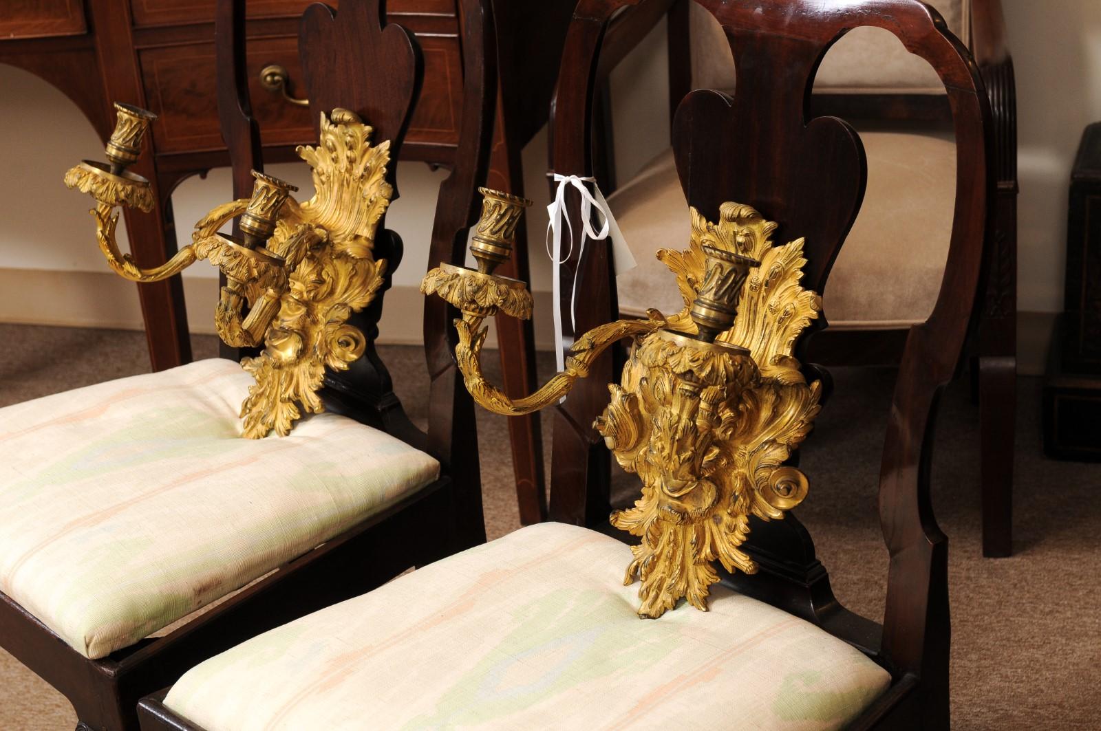 Pareja de Apliques Dore de Bronce Estilo Barroco Siglo XIX en venta 2