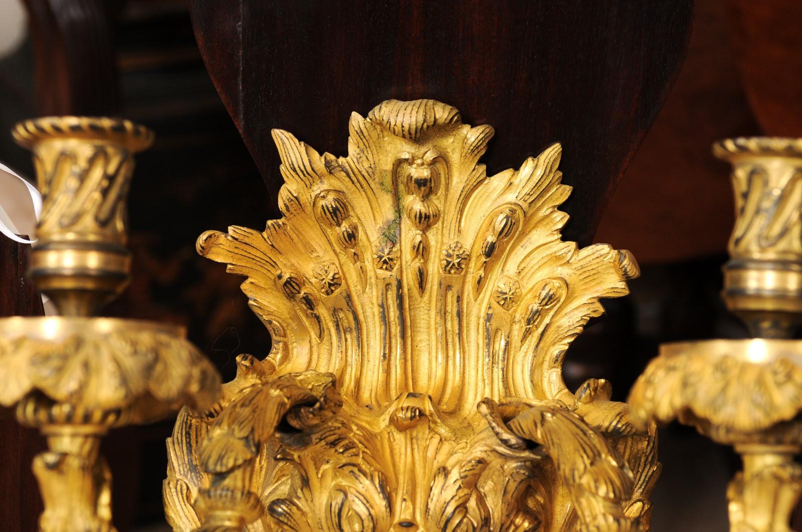 Pareja de Apliques Dore de Bronce Estilo Barroco Siglo XIX en venta 3