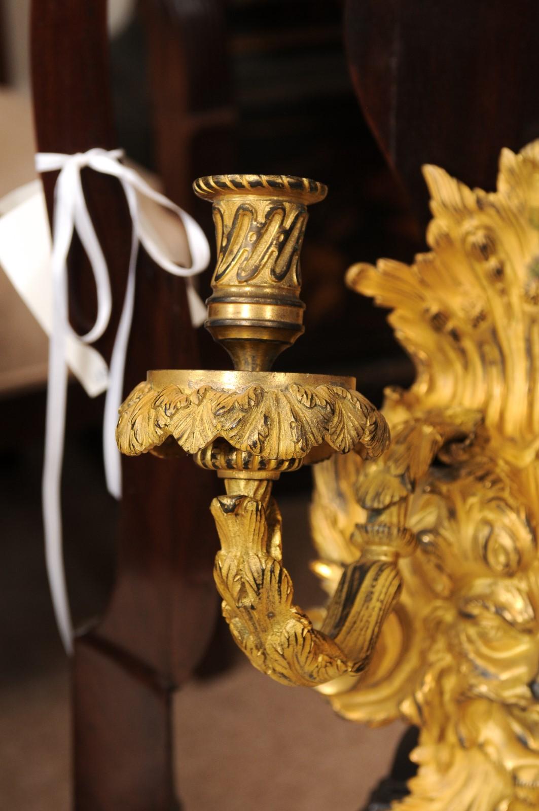 Pareja de Apliques Dore de Bronce Estilo Barroco Siglo XIX en venta 5