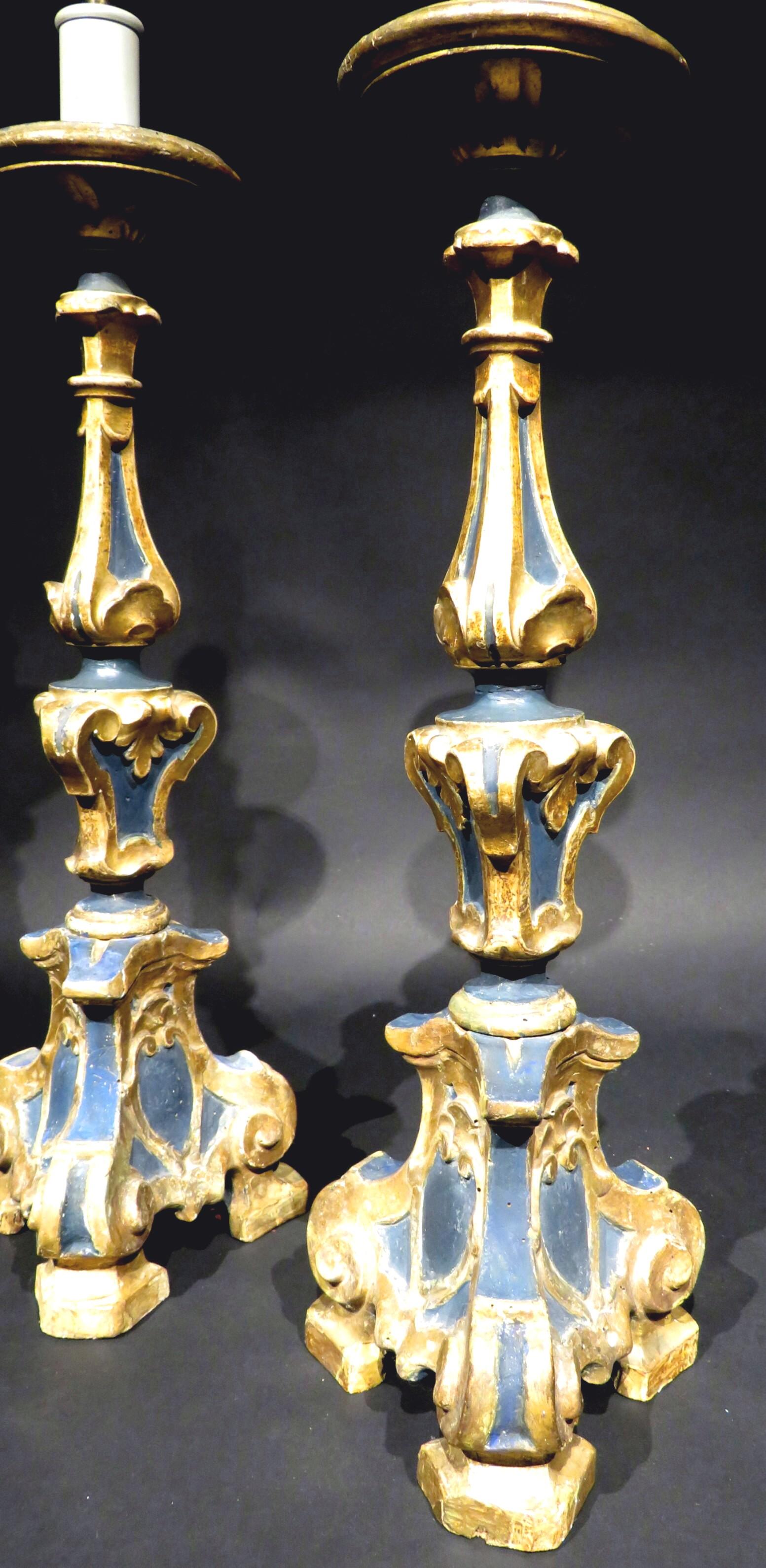 Pair of 19th Century Baroque Style Pricket Table Lamps, Italian Circa 1890 For Sale 1