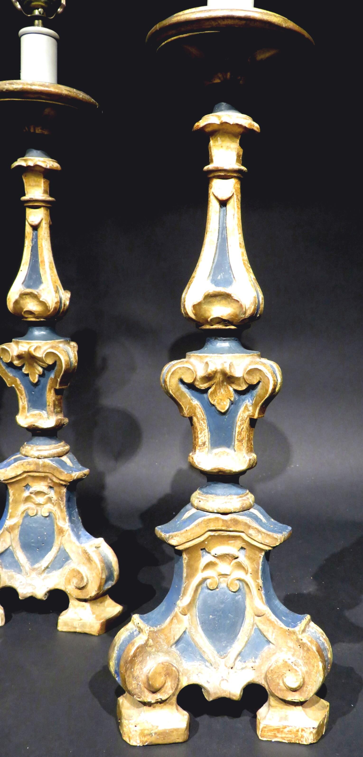 Pair of 19th Century Baroque Style Pricket Table Lamps, Italian Circa 1890 For Sale 2