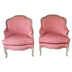 Antique Pair of 19th Century Beechwood Bergeres in Pink Upholstery