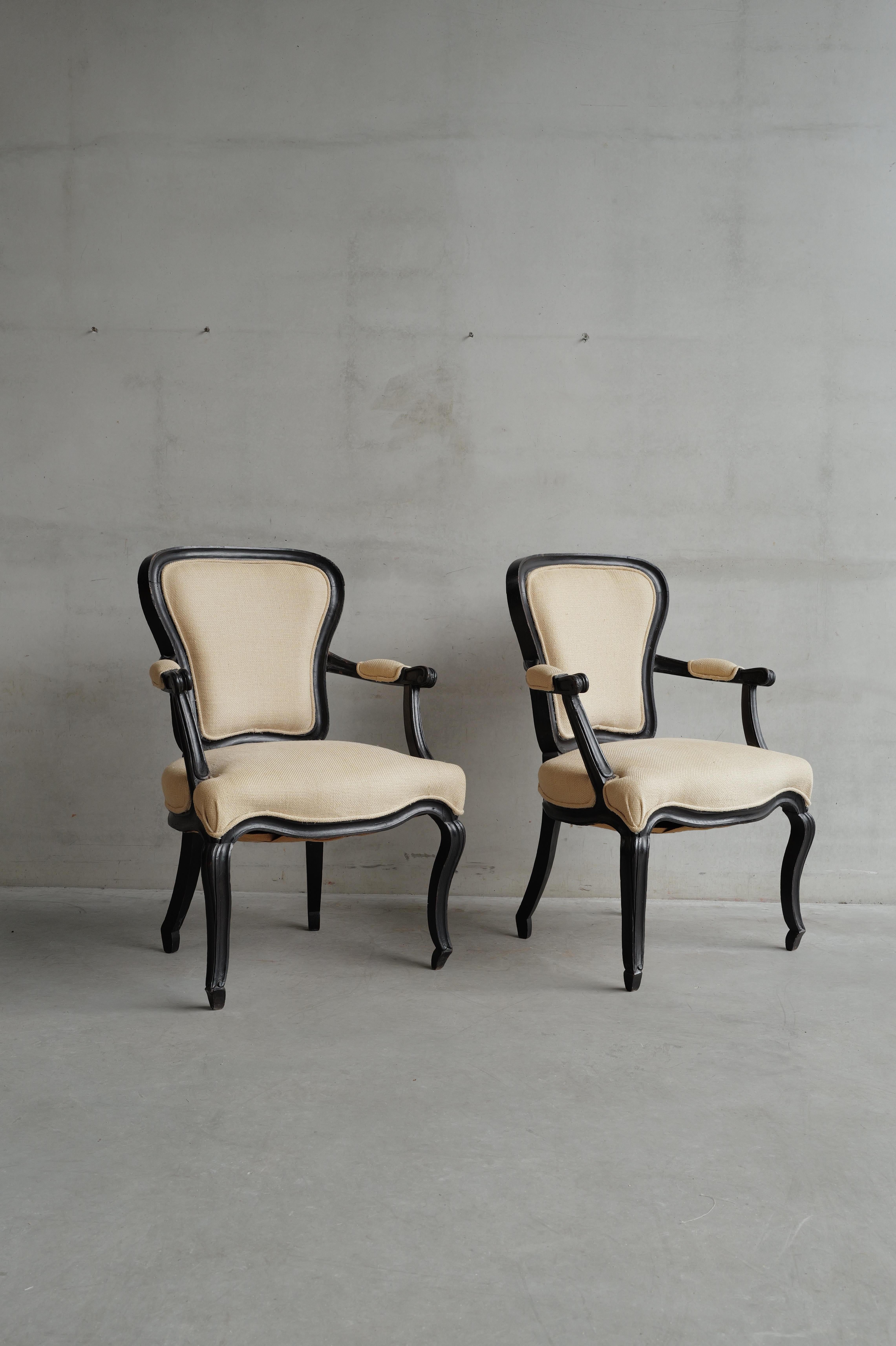 Coppia di sedie Bergere del XIX secolo (1850) in mogano con rivestimento in tessuto. 
