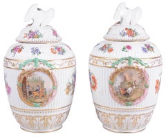 Pair of 19th Century Berlin Porcelain Lidded Vases