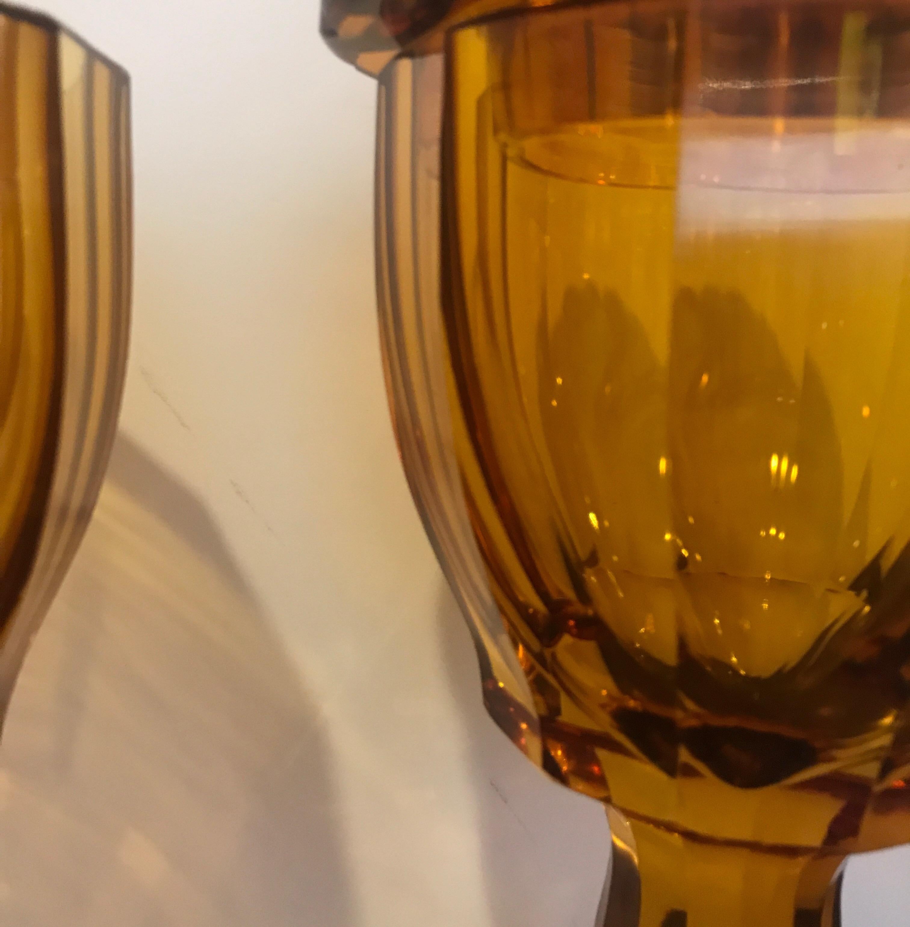 Pair of Antique 19th Century Biedermeier Amber Panel Cut Glass Chalices 5