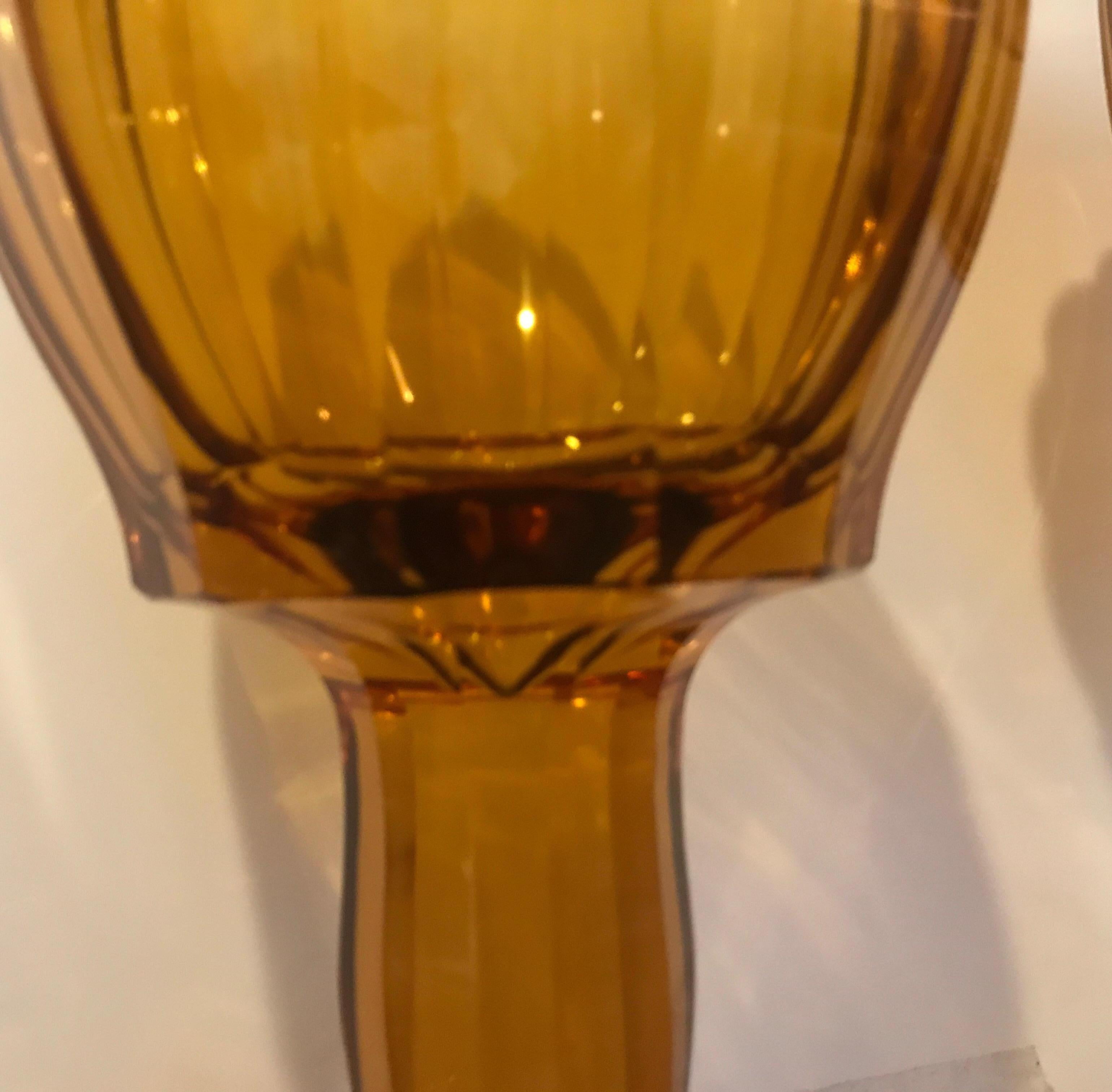 Pair of Antique 19th Century Biedermeier Amber Panel Cut Glass Chalices 7
