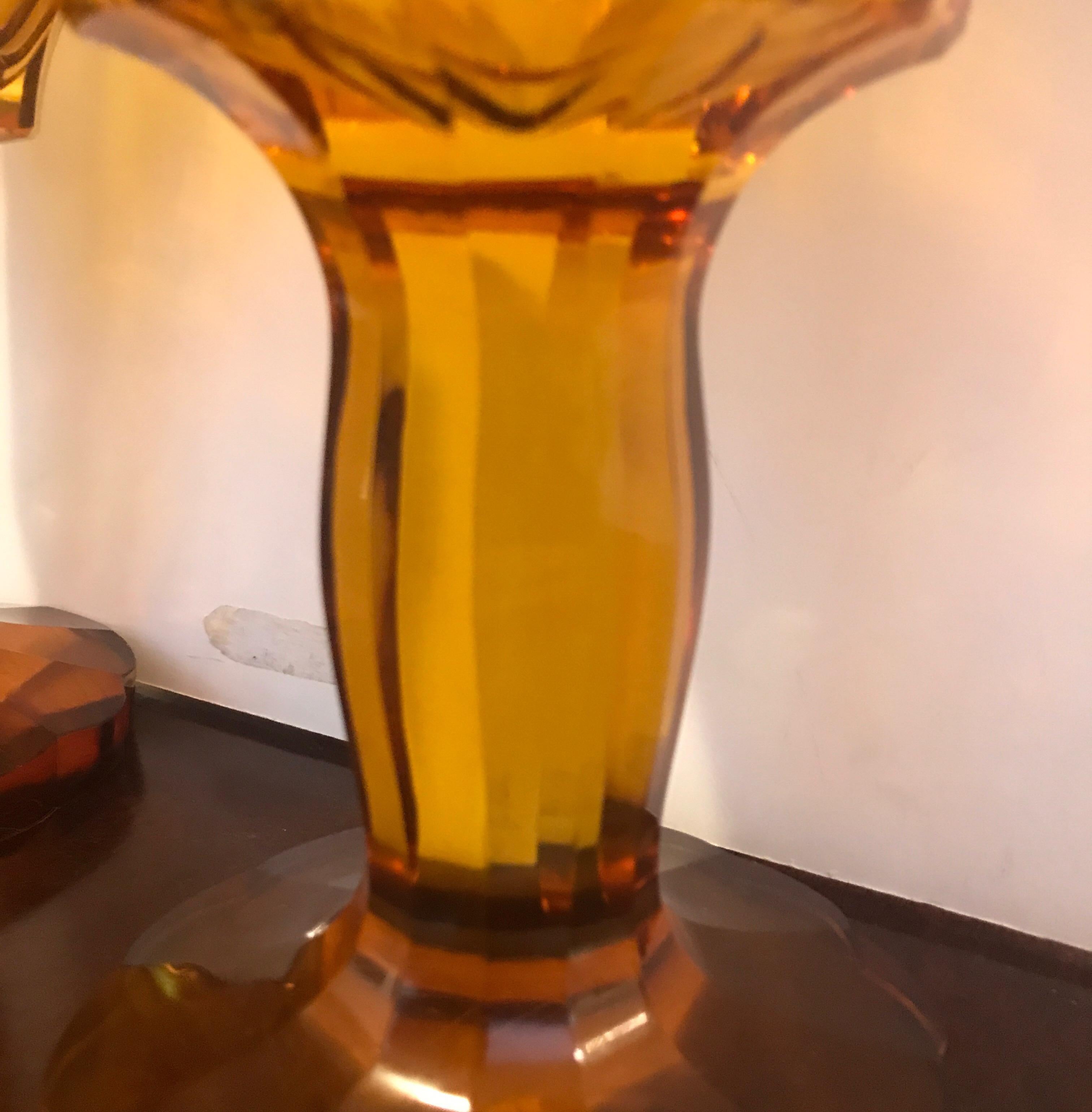 Pair of Antique 19th Century Biedermeier Amber Panel Cut Glass Chalices 8