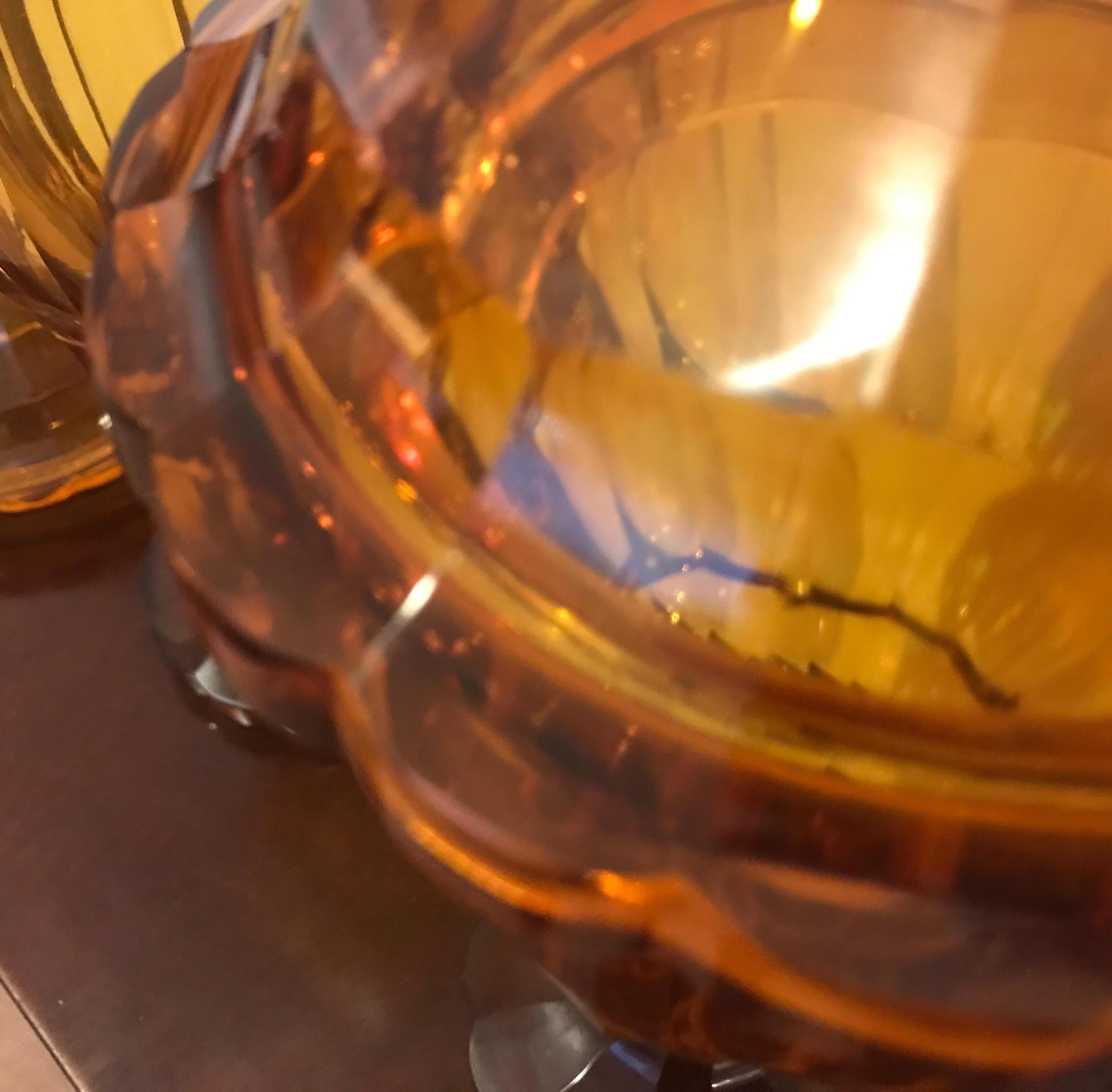Pair of Antique 19th Century Biedermeier Amber Panel Cut Glass Chalices 9