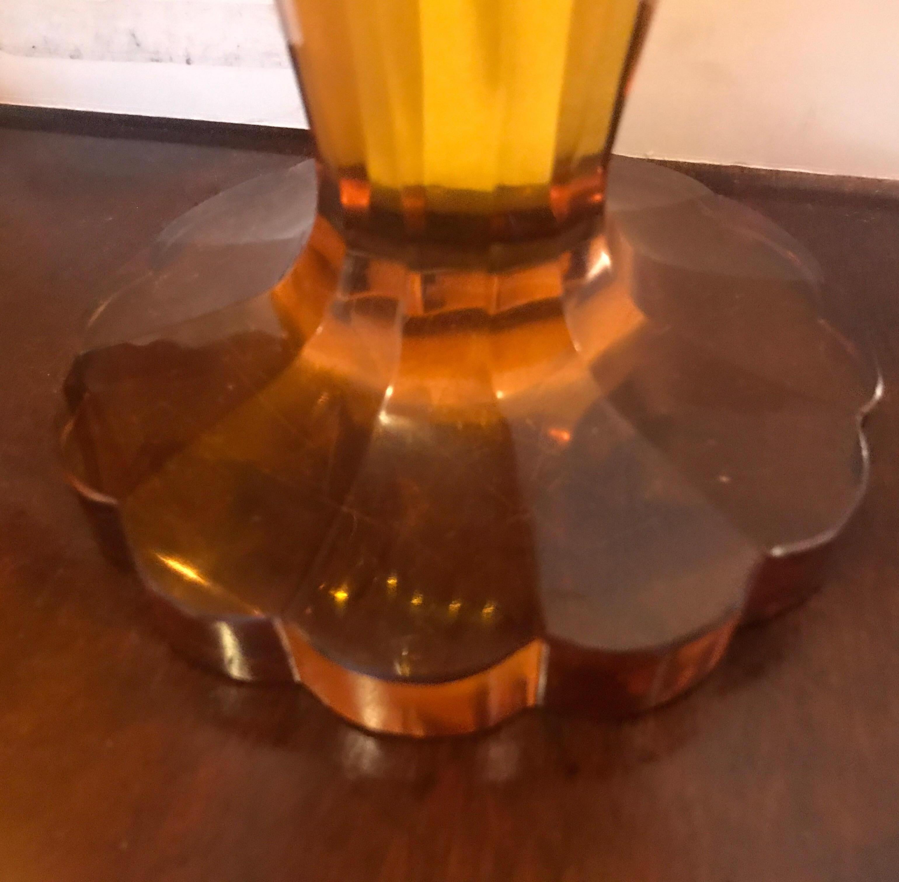 Pair of Antique 19th Century Biedermeier Amber Panel Cut Glass Chalices 4