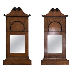 Pair of 19th Century Biedermeier Burlwood Pier Mirrors
