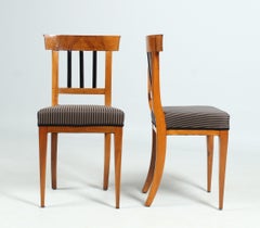 Pair of 19th Century Biedermeier Chairs, Walnut, Restored and New Upholstered