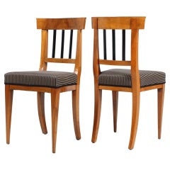Pair of 19th Century Biedermeier Chairs, Walnut, Restored and New Upholstered